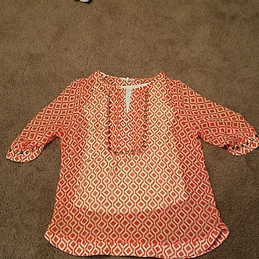 Sheer patterned top with brass stud detail